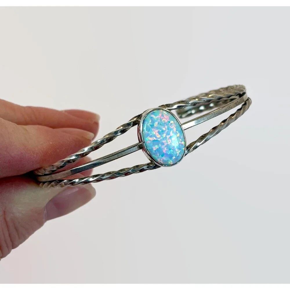 Vintage, Opal Cuff, Sterling Silver, Vintage Bracelet, Native American, Stacking